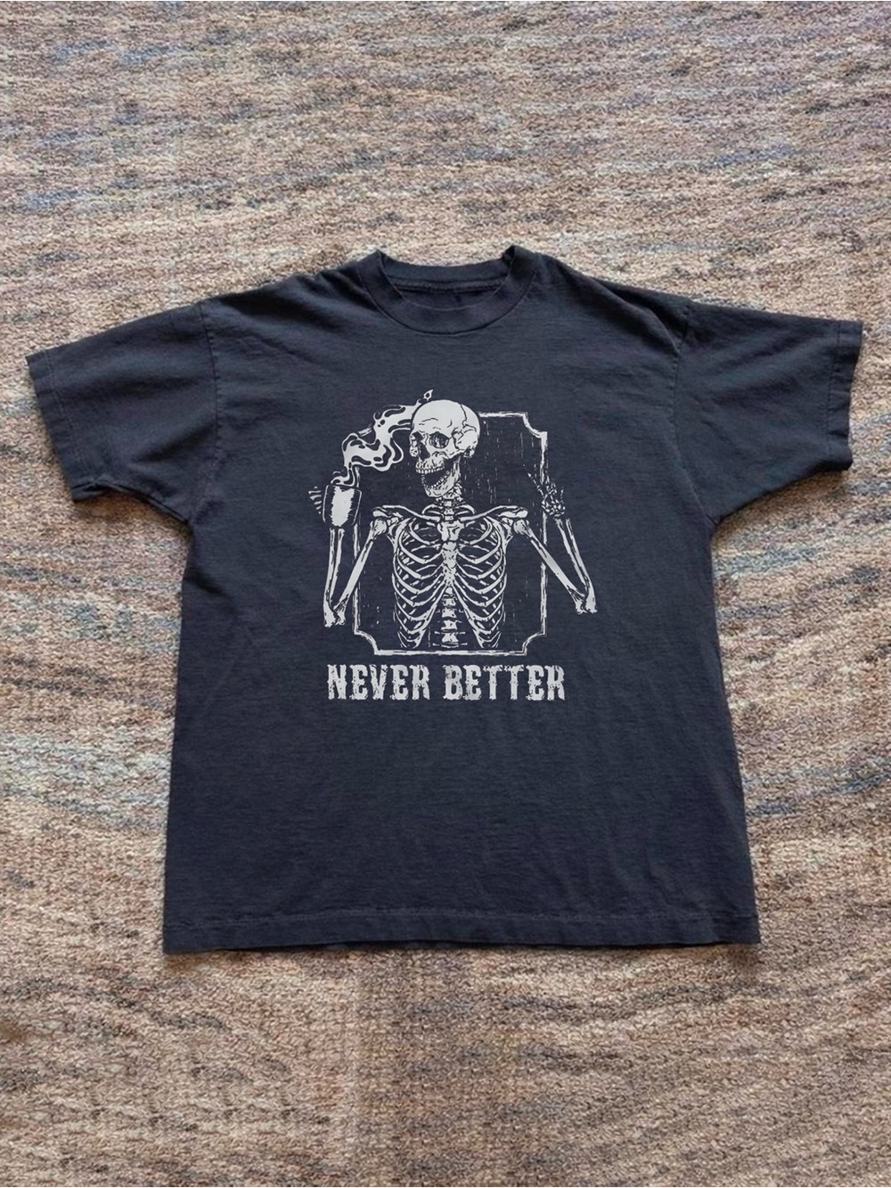 Gildan Black T-Shirt with White Skeleton 'Never Better' Graphic